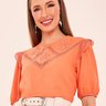 blusa laranja linho bordado 3