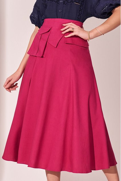 Molde Saia Evasê Saia Longa Com Bolso Faca Saia Pink Midi Godê Com