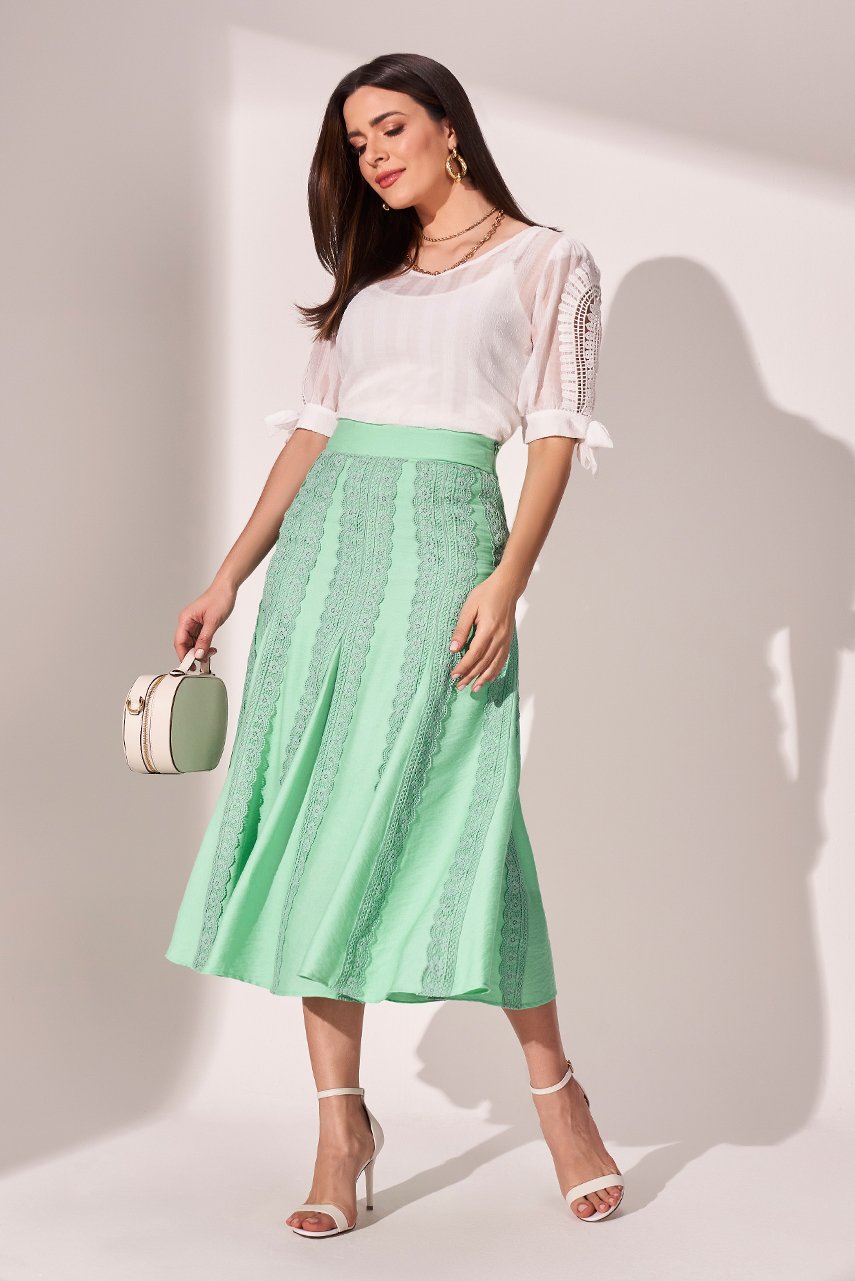 Conjunto Social Verde Água Crepe Texturizado Fascinius