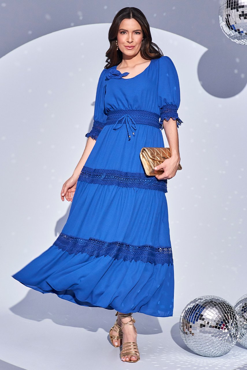 Vestido Longo Vestido Fascinius Plus Size Vestido Azul Vestido De Festa Fascinius Vestido Azul Vestido Fascinius Longo  Moda Evangelica Linho Vestido Longo