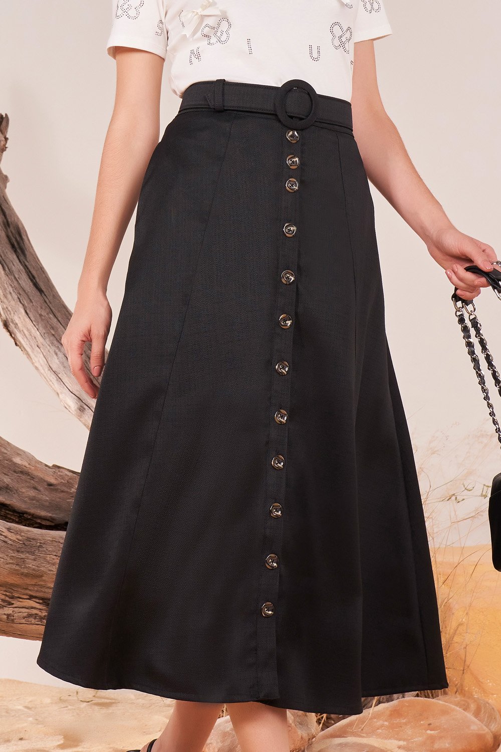 Saia Jeans Preta Saia Com Botao Na Frente Preta Saia Midi Saia