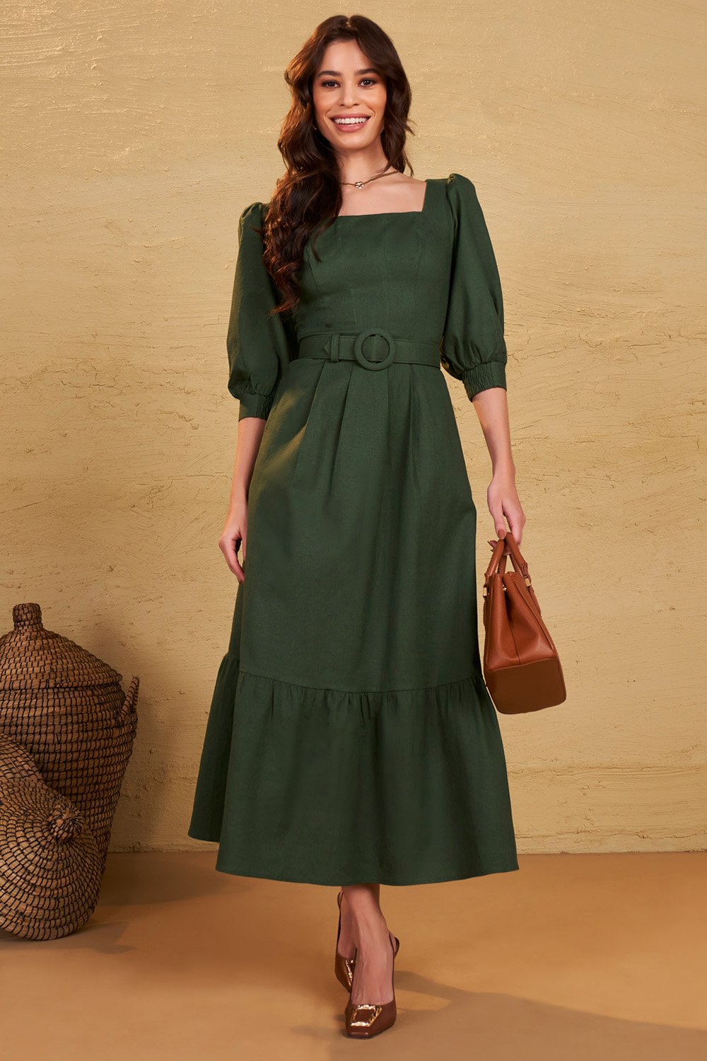 Vestido Regata Vestido Verde Militar Midi Vestido Verde Militar