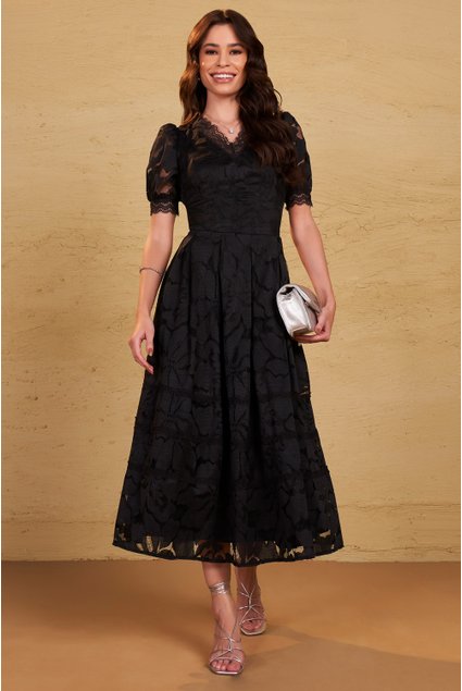 Vestido Preto Vestido De Renda Longo Com Forro Curto Vestido Preto