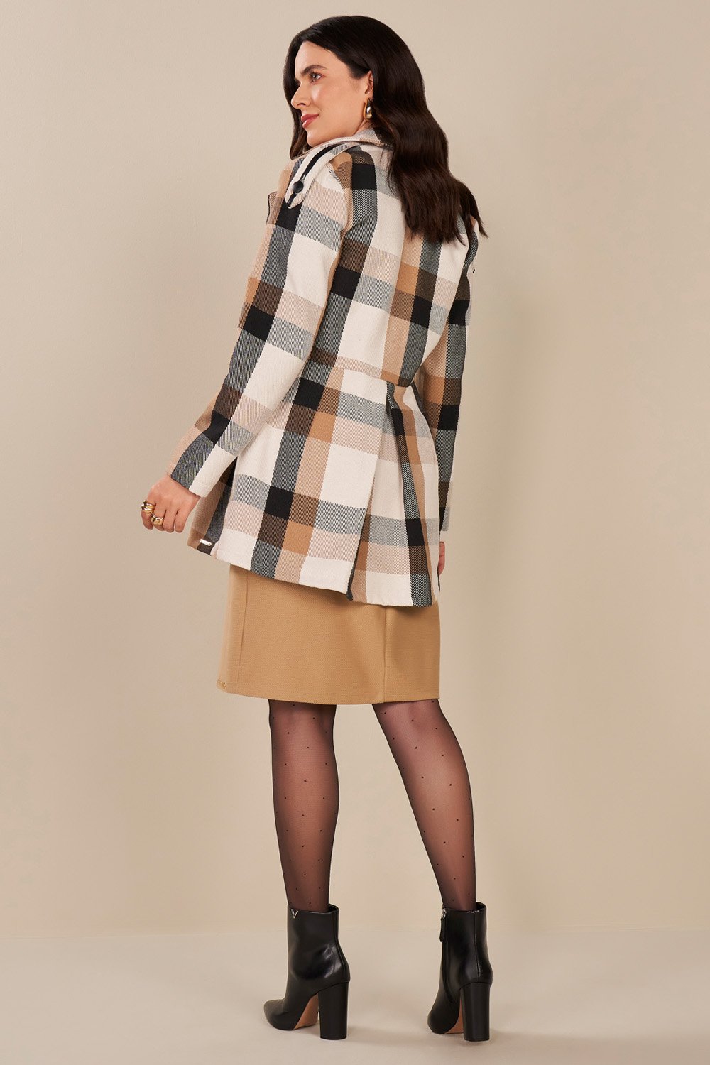 Trench Coat Preto Lã Batida Xadrez Fascinius