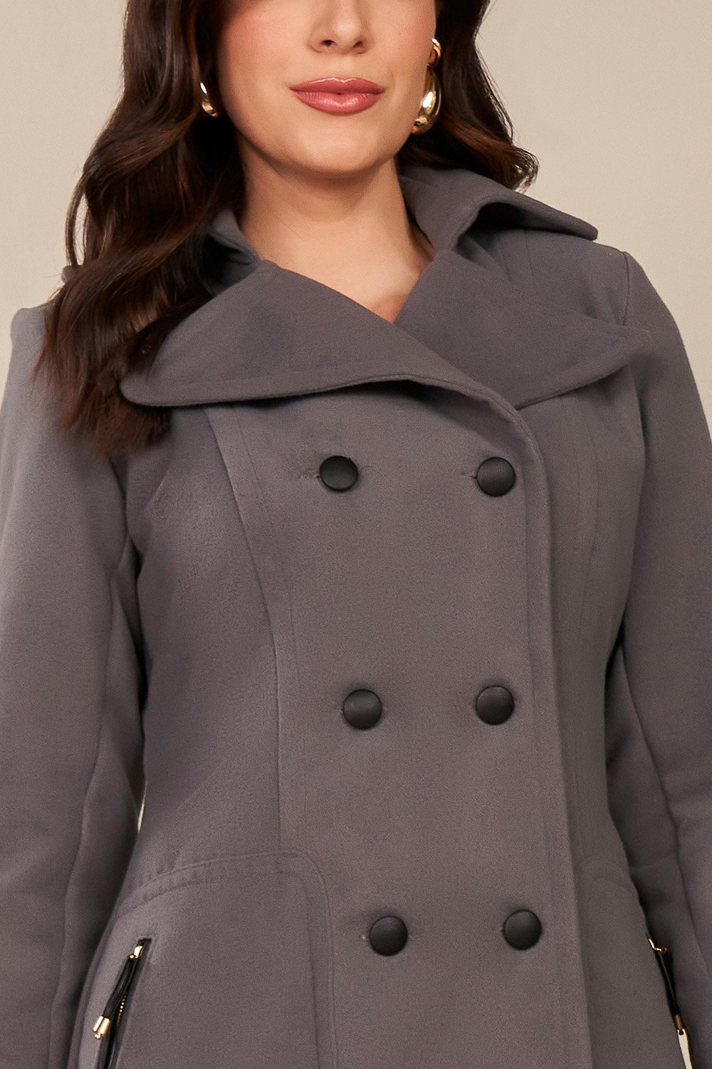 Trench Coat Cinza Lã Batida Longo Fascinius