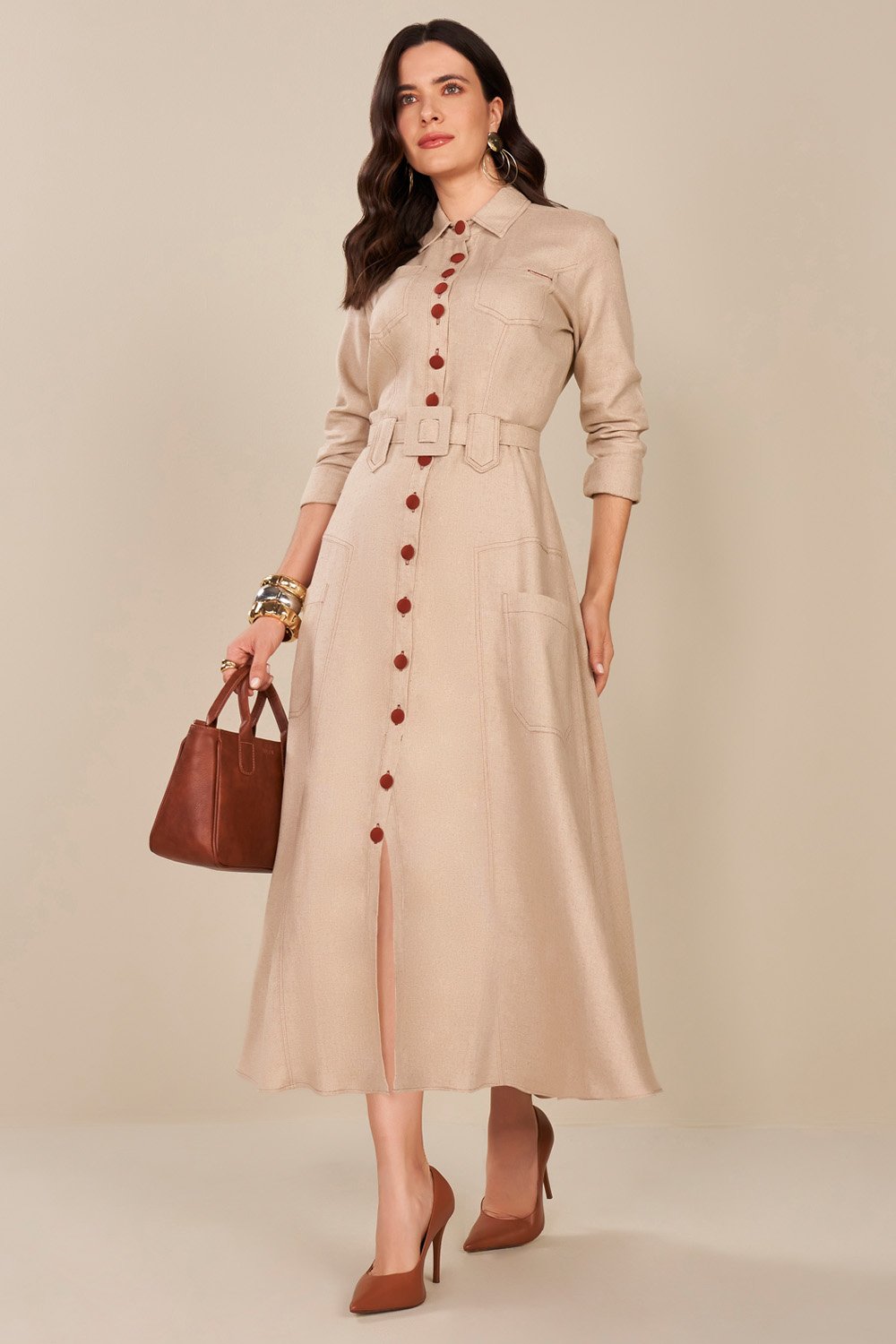 Vestido Midi Vestido De Linho Manga Longa Vestido Midi Renda Com