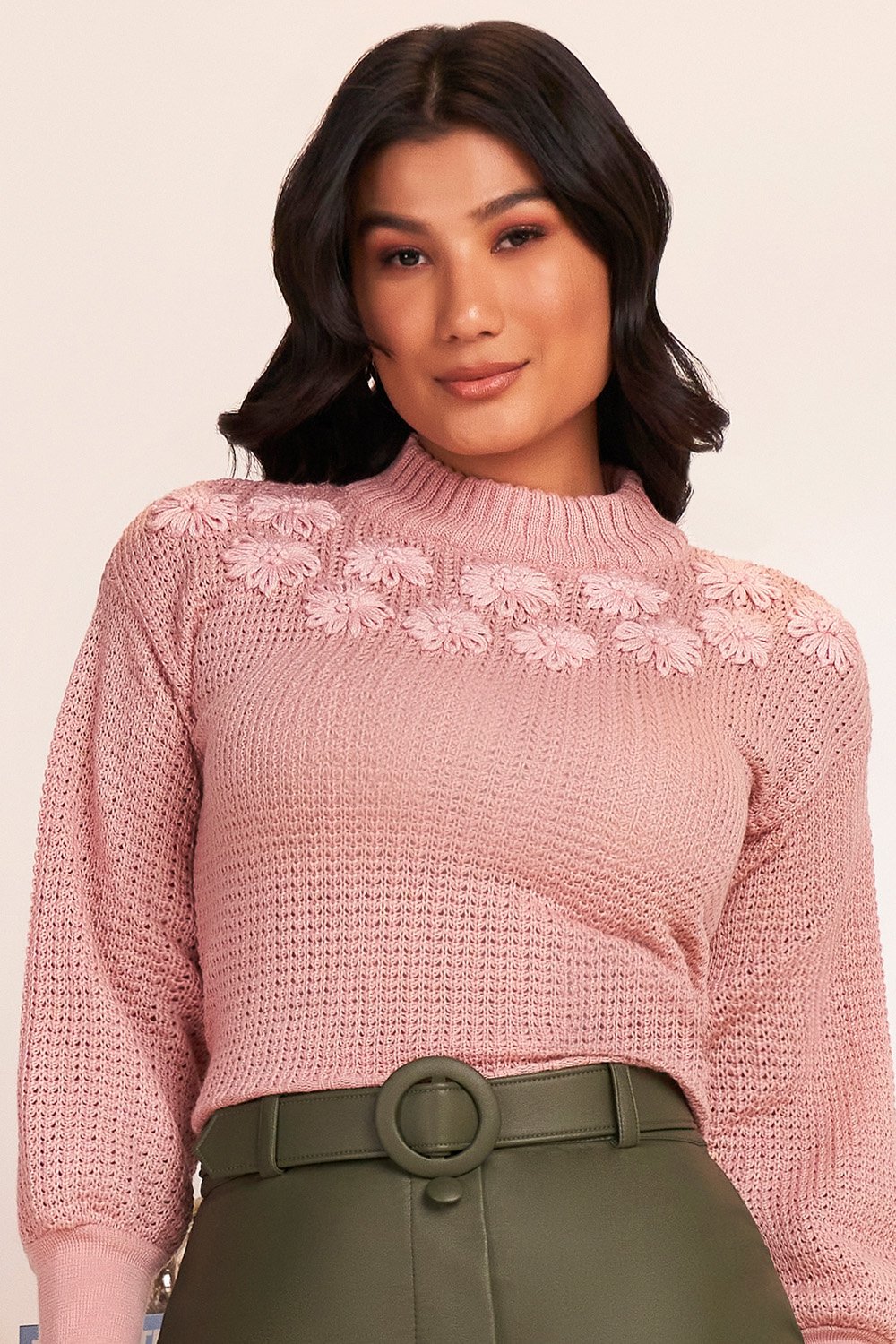 Blusa Rosa Crochê Bordados Florais Fascinius