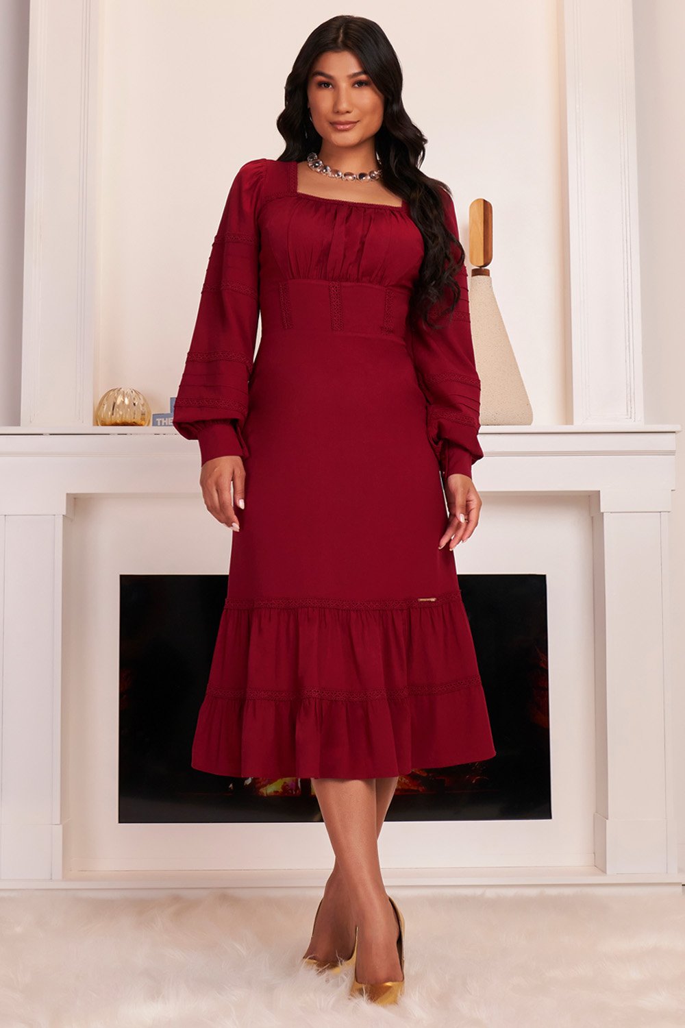 Marsala Vestido Evase Mercado Livre Vestido Marsala Escuro Vestido