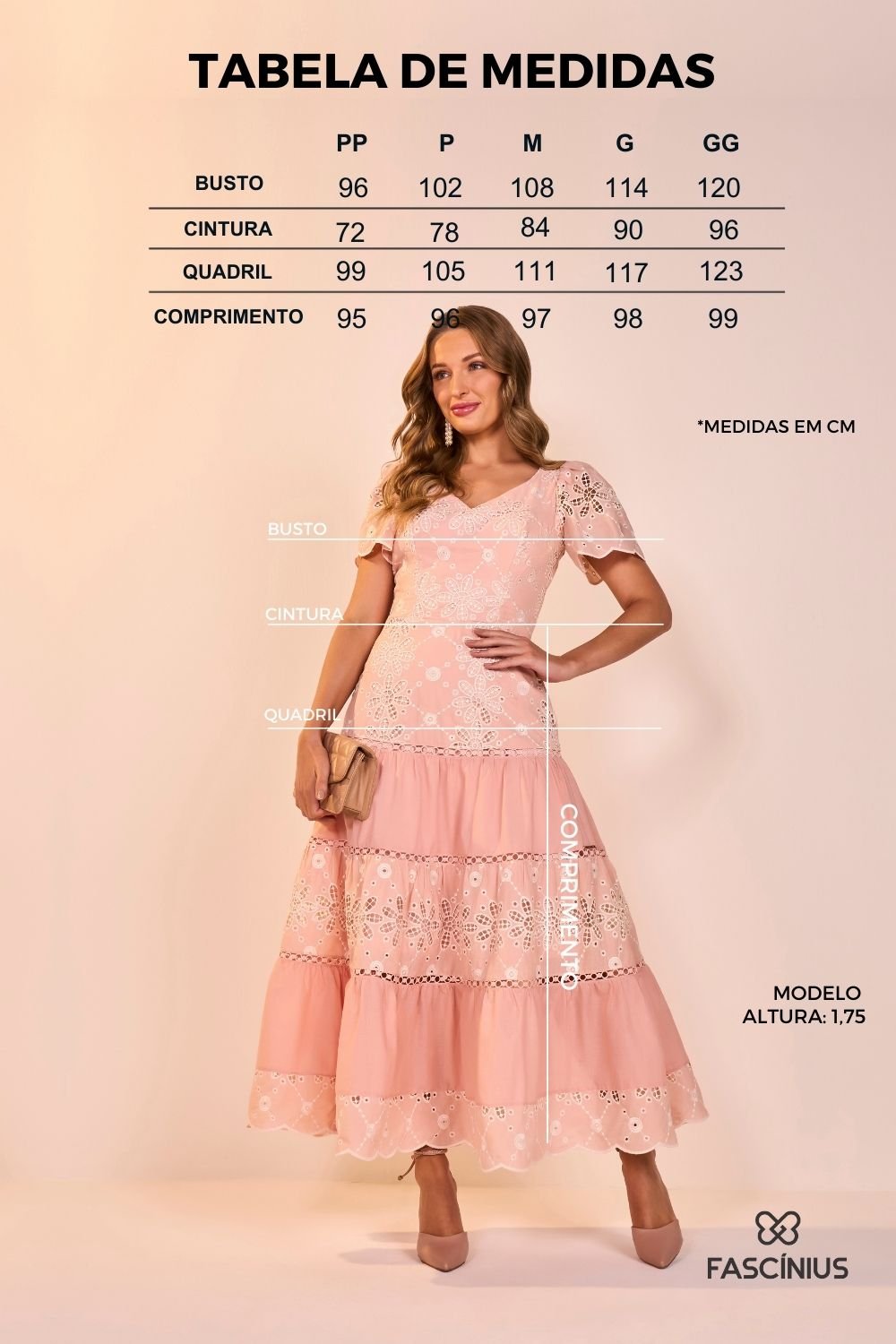 Vestido Rosa Tricoline Bordados Richelieu Midi Fascinius