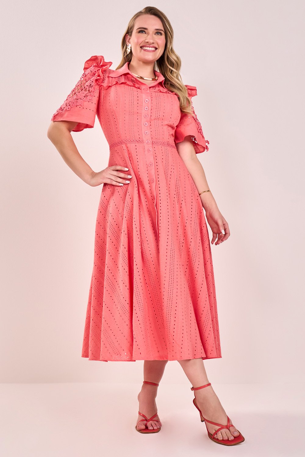 Vestido Estilo Chemise Goiaba Laise De Algodão Midi Fascinius