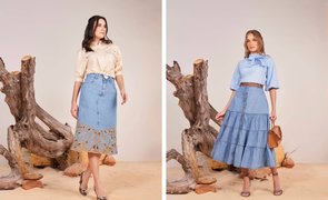 mulheres com looks com saia jeans
