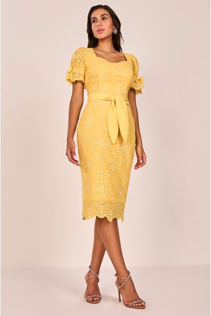 Vestido Amarelo Laise Mangas Princesas Tubinho Fascinius