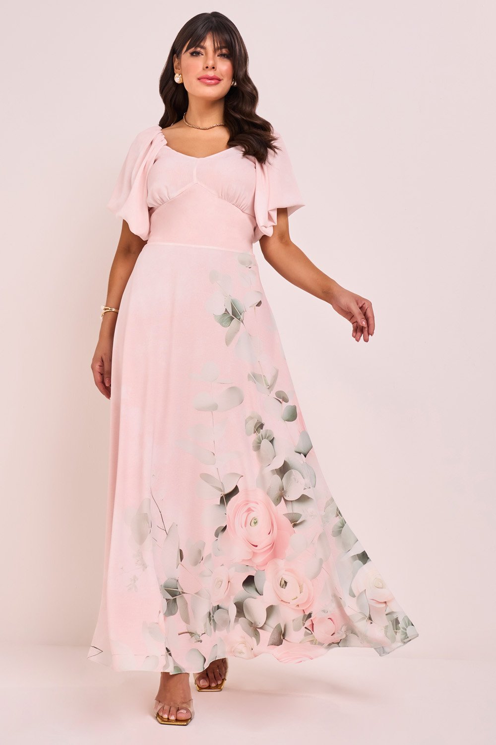 Vestido Rosa Sedinha Texturizada Estampa Floral Longo Fascinius