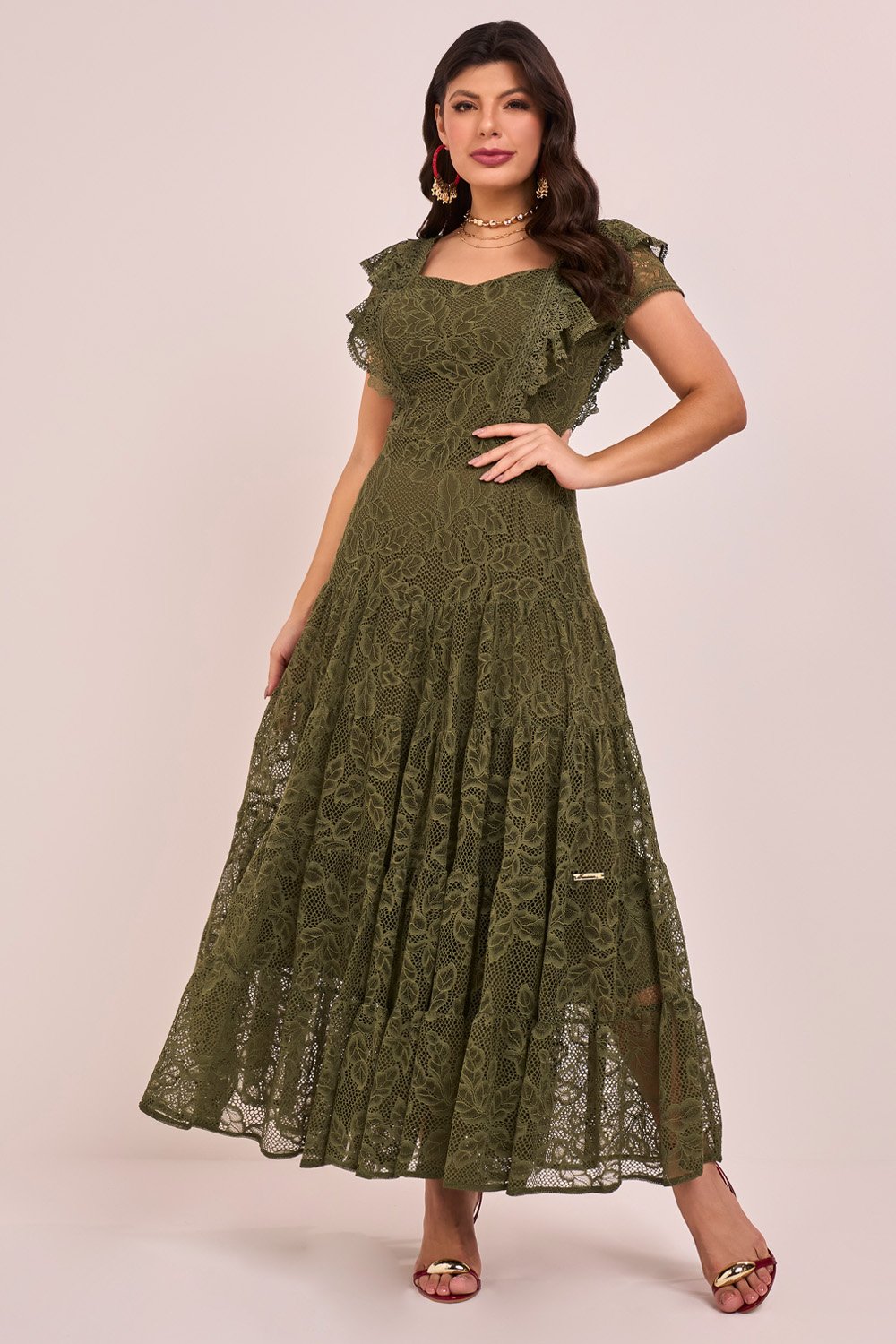 Vestido Verde Vestido Gode Viscose Quintess Vestido Verde Midi Sem