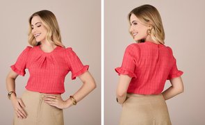 mulher loira elegante usando roupas modestas