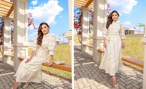mulher com roupas elegantes estilo boho
