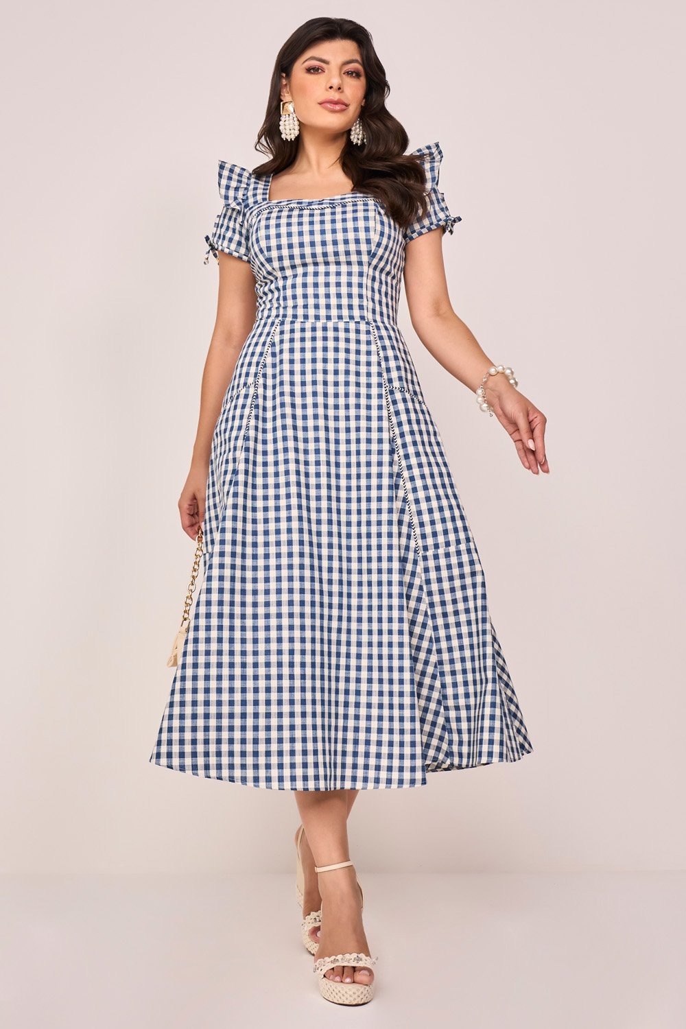 Vestido Xadrez Feminino Vestido Vichy Midi Riachuelo Vestido Midi