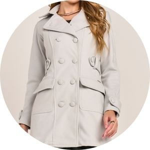 Trench Coat Cinza Xadrez Martingale Manga Longa Fascinius