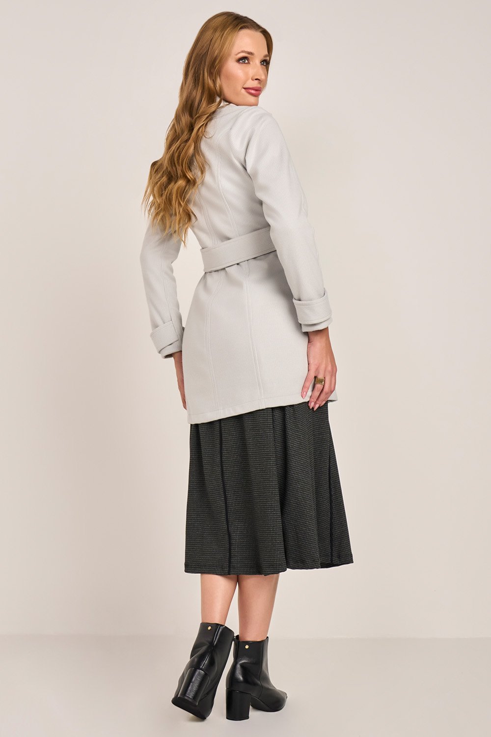 Trench Coat Cinza Xadrez Martingale Manga Longa Fascinius