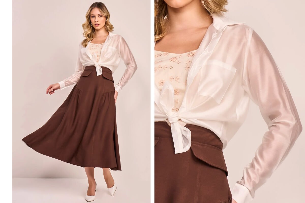 mulher vestindo um conjunto feminino de tres pecas