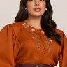 Blusa Ferrugem Bordados Industriais Floral E Mangas Bufantes 3/4 Fascinius