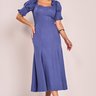 Vestido Azul Viscose Texturizada Recortes No Busto Evasê MIdi Fascinius