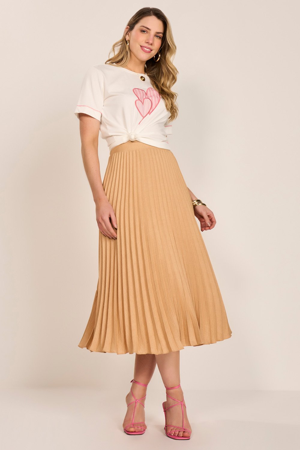 Saia Bege Plissada Midi Fascinius