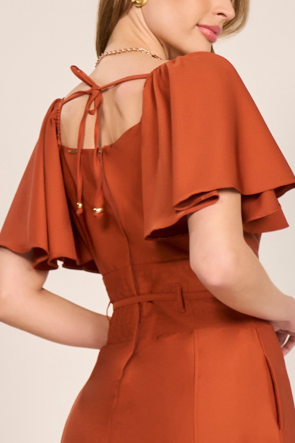 Vestido Ferrugem Mangas Raglan Godê Midi Fascinius