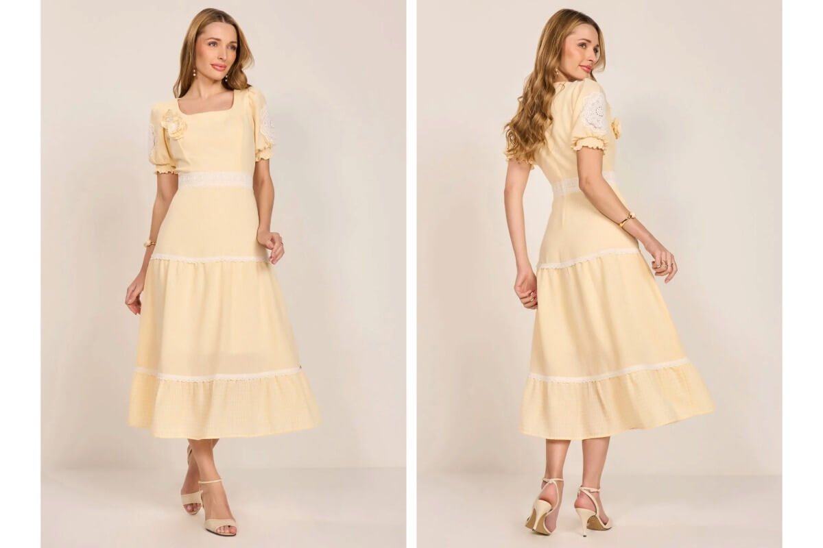 mulher usando um vestido na cor amarela