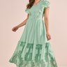 Vestido Verde Com Guipir E Babados Godê Midi Fascinius