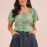 Blusa Verde Viscose E Poliamida Bordados Industriais Fascinius