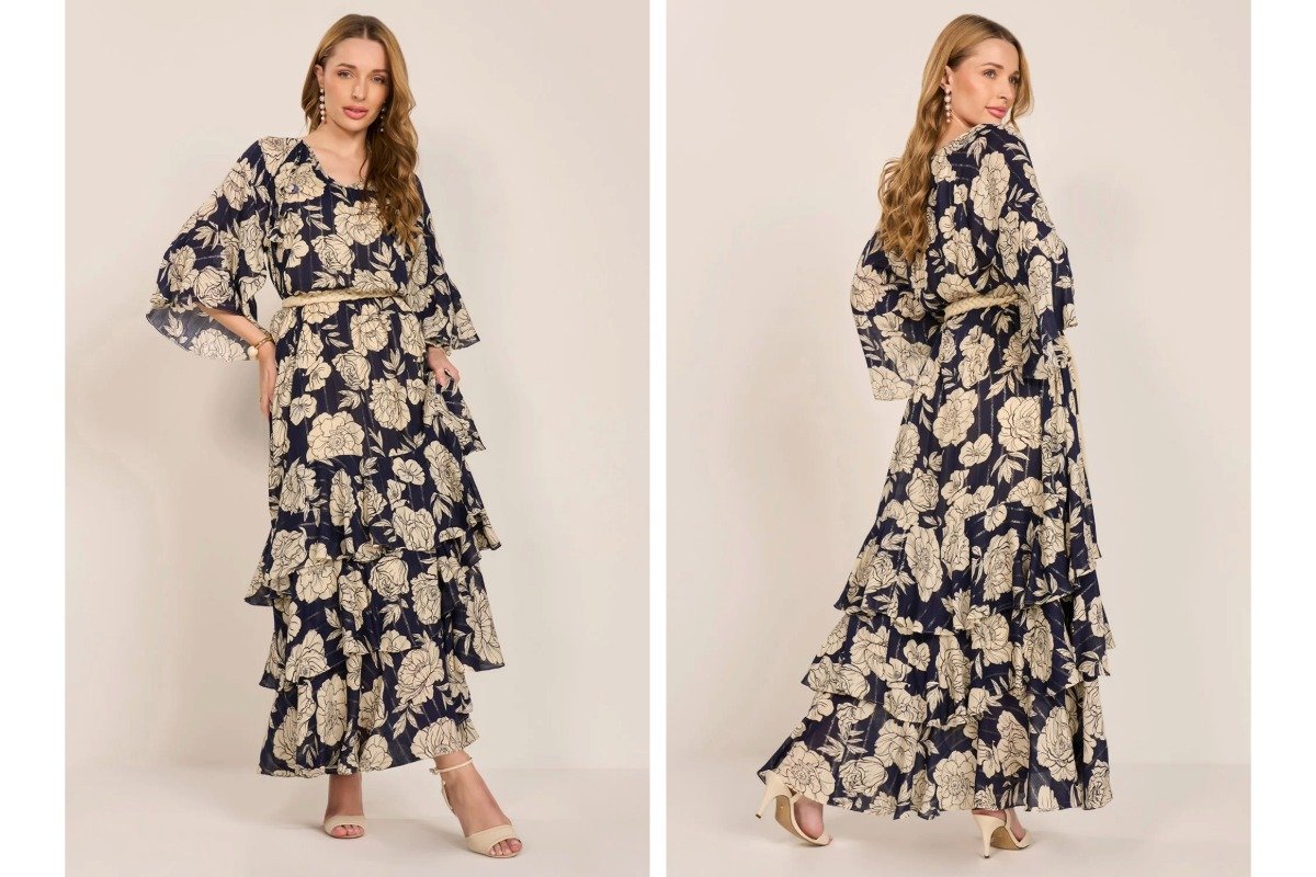mulher usando vestido com estampa floral