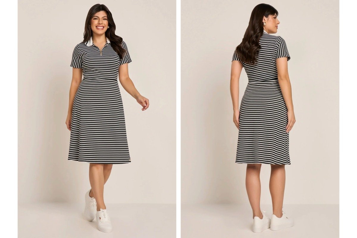 mulher usando vestido listrado