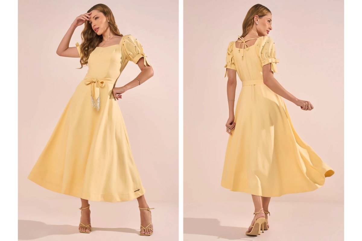 mulher usando vestido amarelo