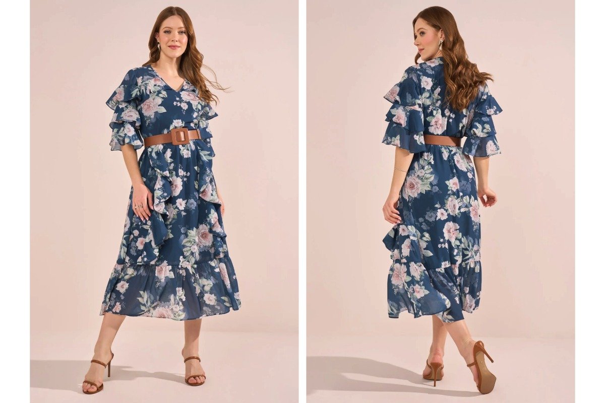 mulher usando vestido floral