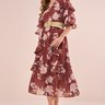 Vestido Marrom Estampa Floral Com Babados Evasê Midi Fascinius 