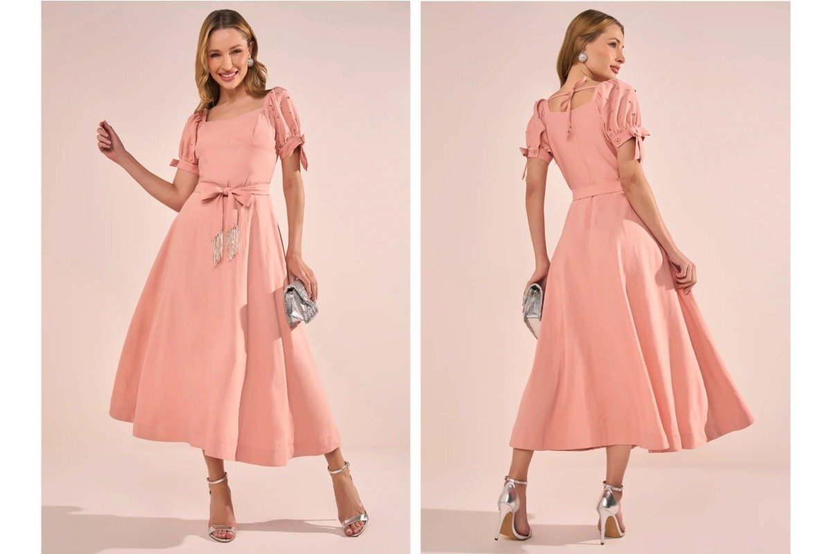 mulher usando vestido rose