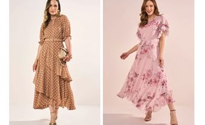 mulheres usando vestidos com estampas de poa