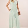Vestido Verde Claro Com Ombreiras E Bolsos Midi Fascinius