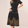 Vestido Chemise Preto Com Bordados Industriais Evasê Midi Fascinius