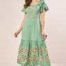 Vestido Verde Com Com Bordado Richelieu Evasê Midi Fascinius