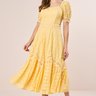 Vestido Amarelo Em Renda Floral Com Guipir Evasê Midi Fascinius