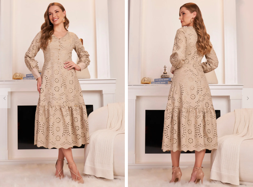 Vestido midi em tom neutro