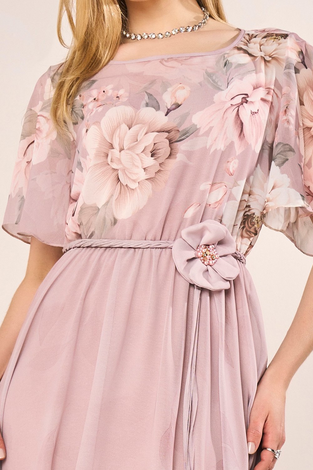 Vestido Longo Godê Floral Rosê com Cinto Flor - Fascinius