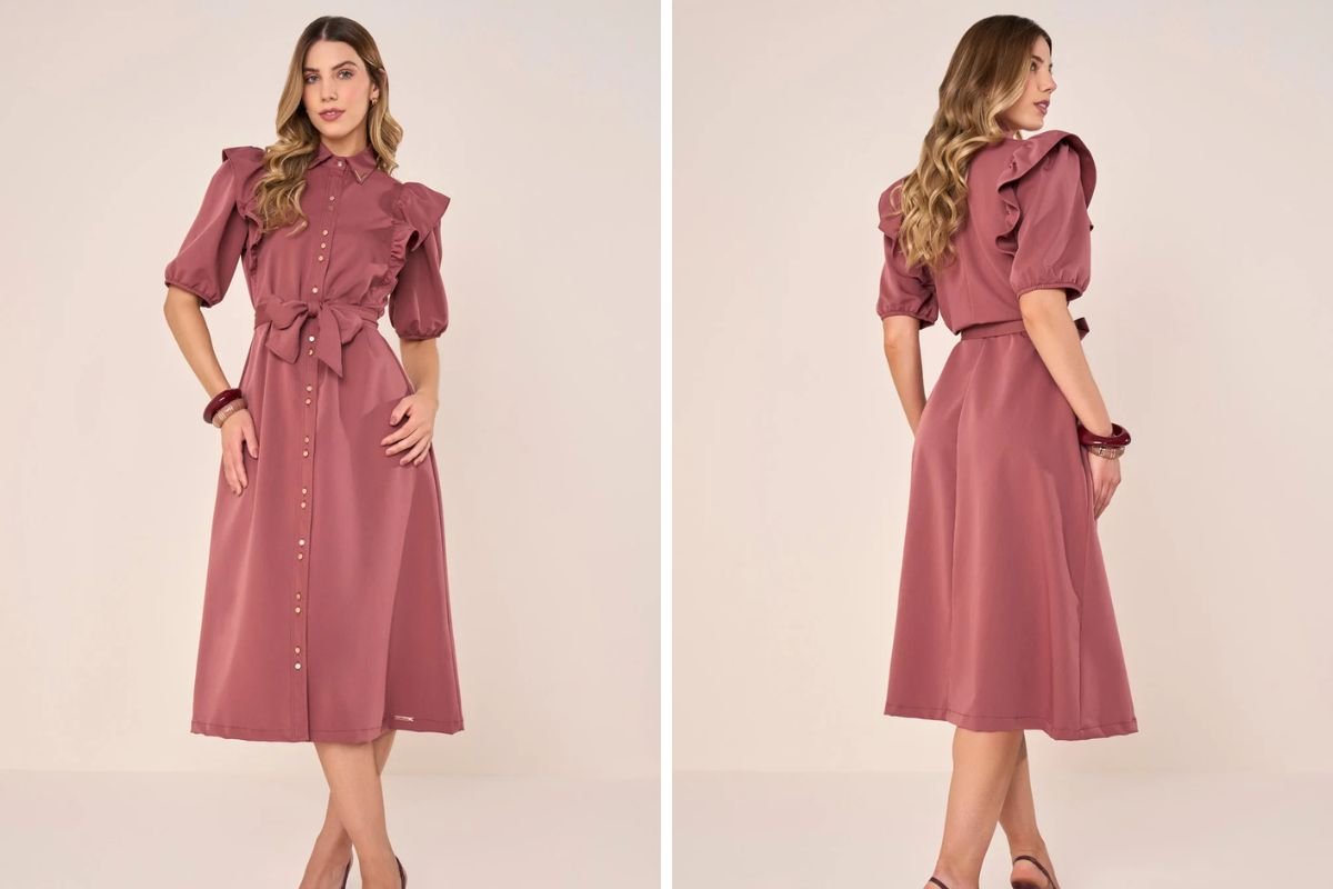 modelo com vestido chemise rosa