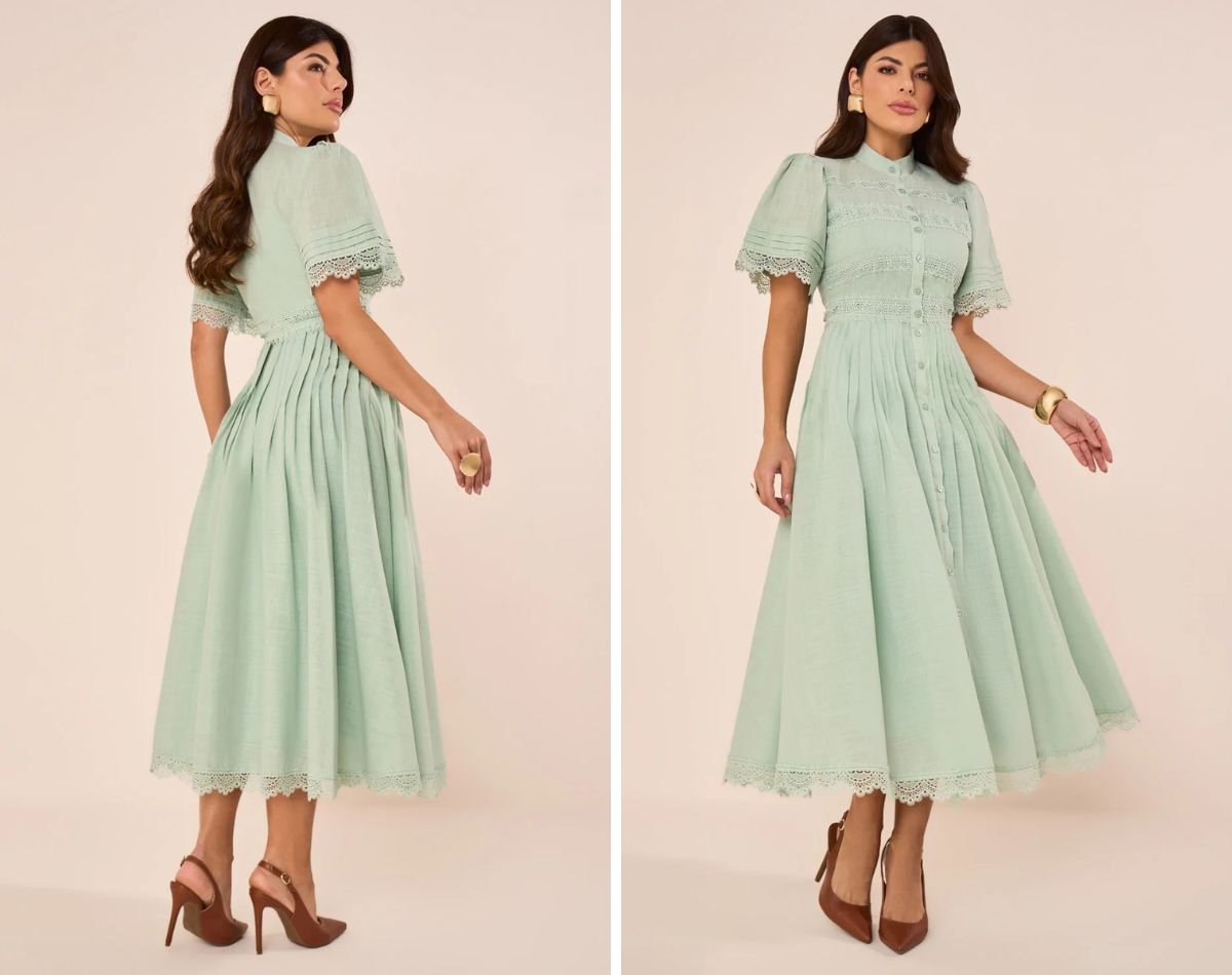 modelo usando vestido midi verde