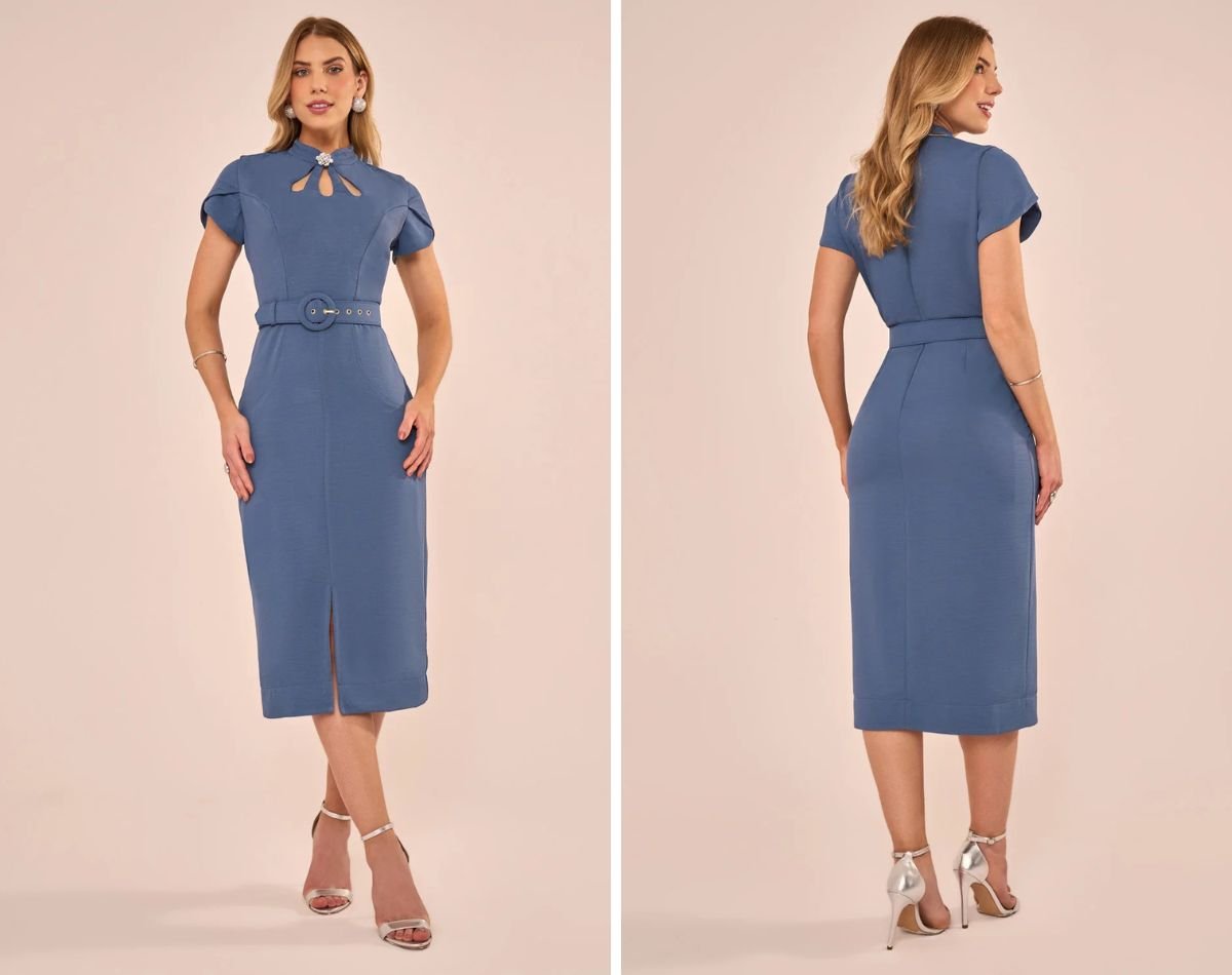 modelos usando vestido midi azul