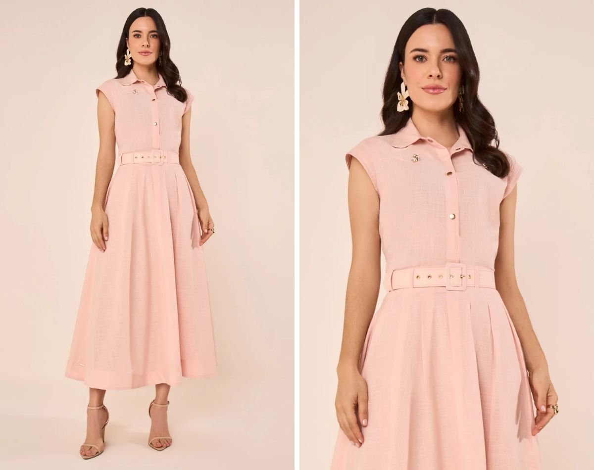 modelo com conjunto midi rosa