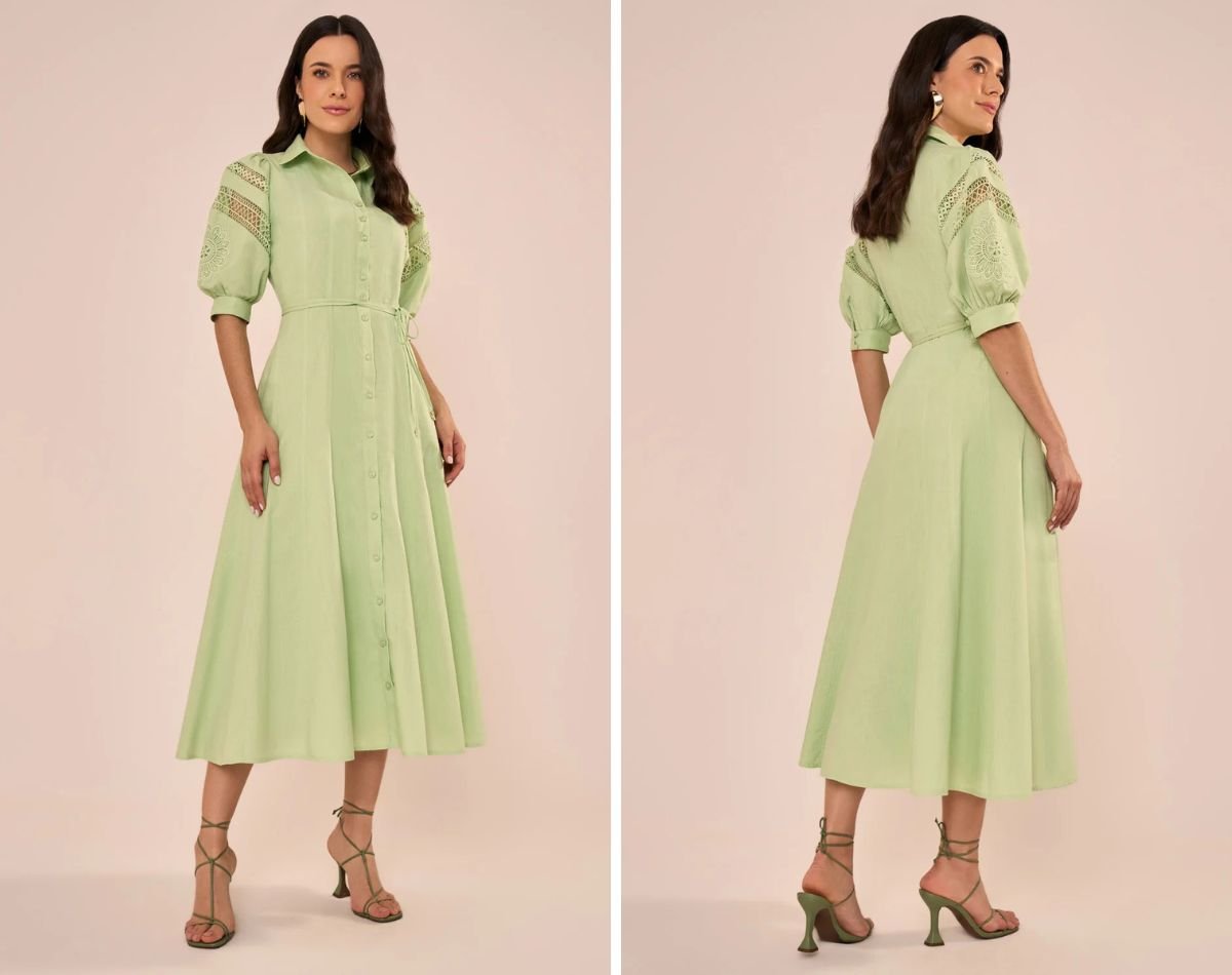 modelo com vestido midi verde