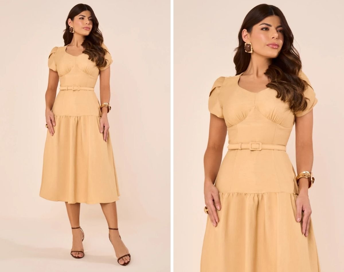 modelo usando vestido midi